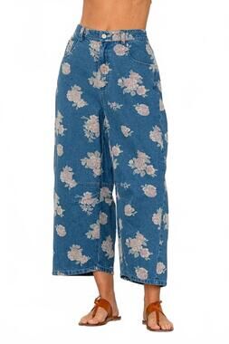 NEW SEW IN LOVE relaxed fit floral denim wide leg pants in blue